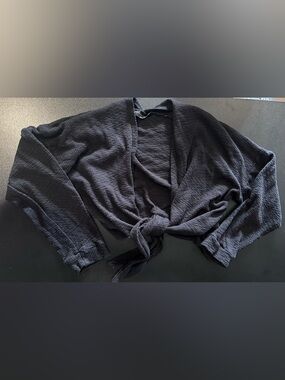 Tie-Front Textured Black Cardigan